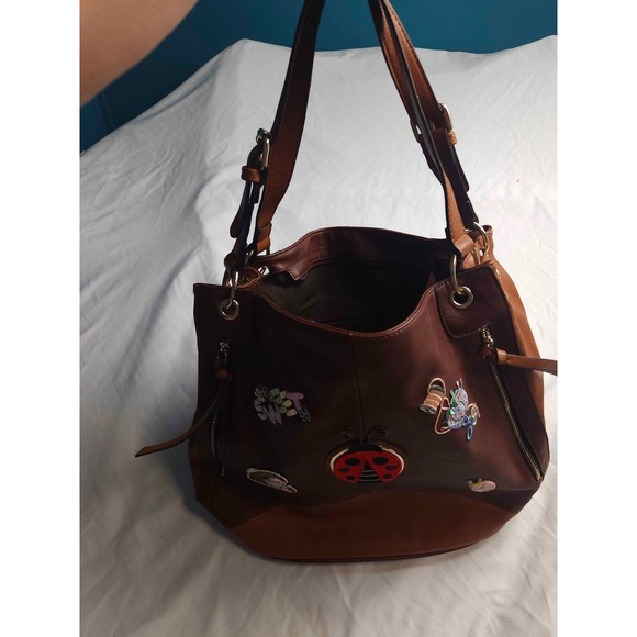 MICHAEL Michael Kors Shoulder Bag Brown Leather Lady Bug Patches Purse Casual - Picture 4 of 9